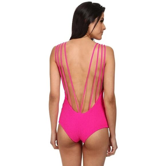 Tori Praver - Krishna Deep V-neck Strappy One Piece Swimsuit in Pink / Size XS - Picture 4 of 5